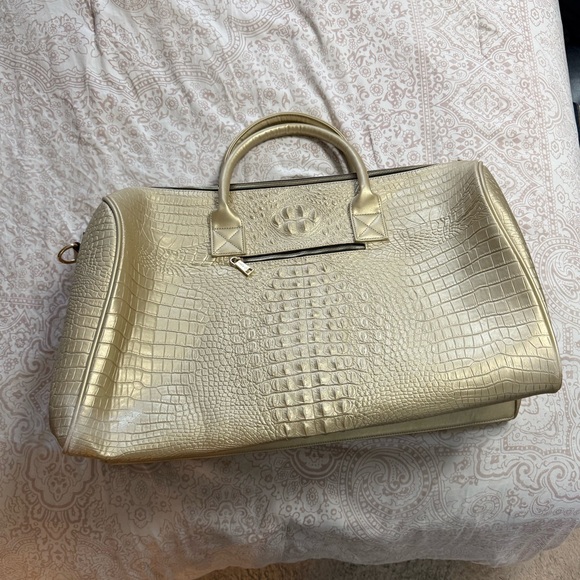 Tote&Carry Handbags - Tote & Carry - Gold Crocodile-Embossed Travel Duffle
